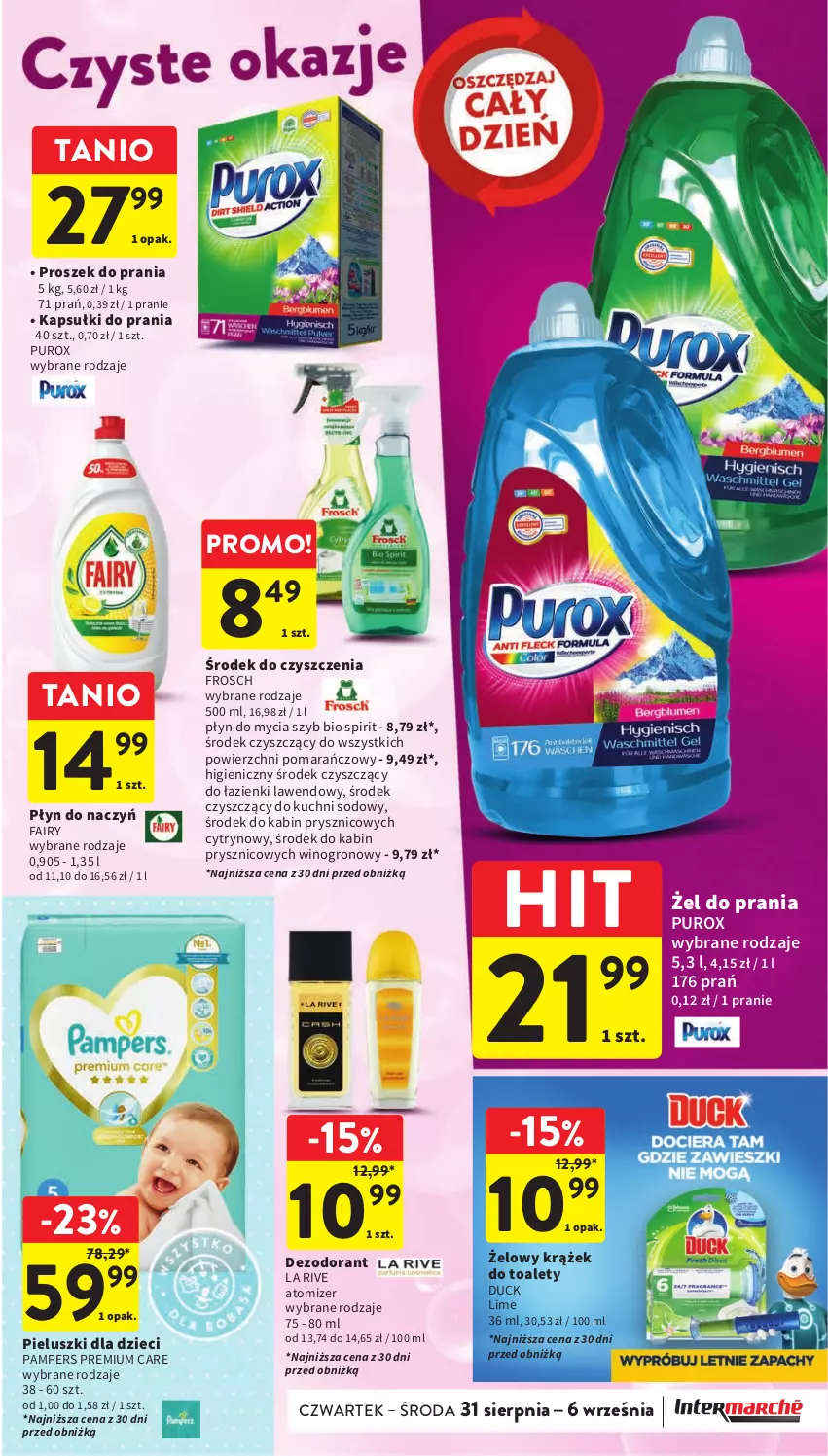 Gazetka promocyjna Intermarche - Gazetka Intermarche - ważna 31.08 do 06.09.2023 - strona 35 - produkty: Dezodorant, Duck, Dzieci, Fa, Fairy, Frosch, Kapsułki do prania, La Rive, Pampers, Płyn do mycia, Proszek do prania, Pur, Wino