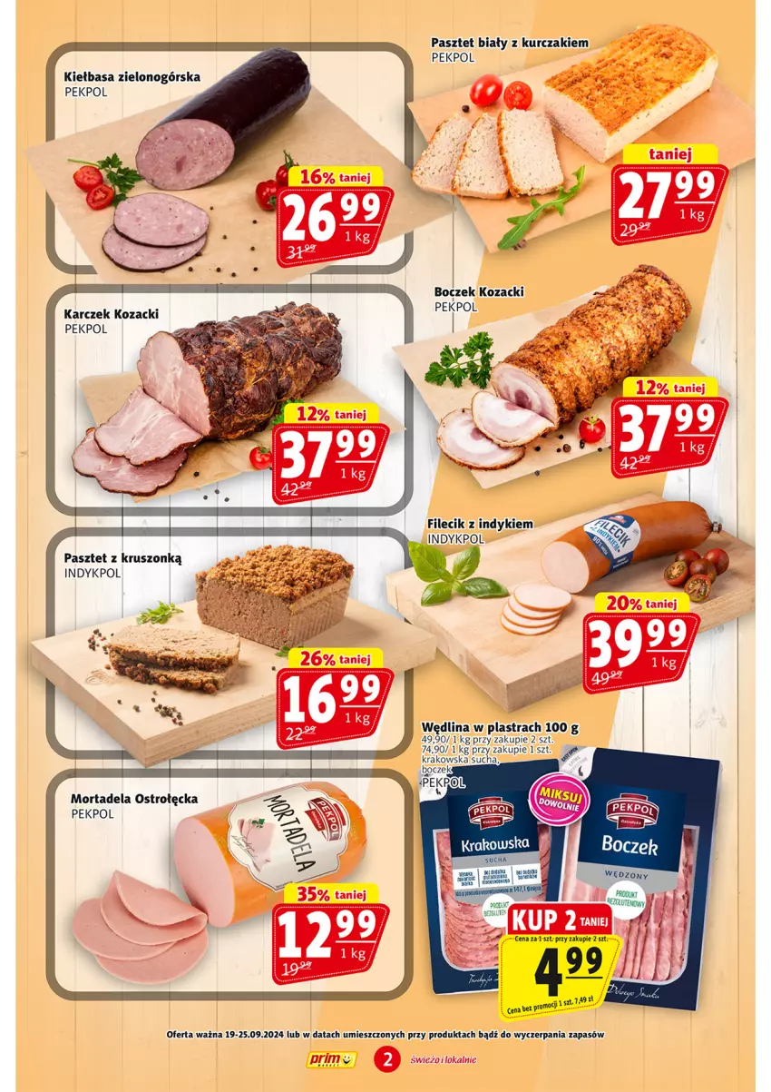 Gazetka promocyjna Prim Market - ważna 19.09 do 25.09.2024 - strona 2 - produkty: Boczek, Kiełbasa, Kurczak, Pasztet, Pekpol, Wędlina