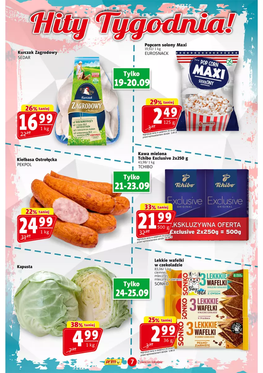 Gazetka promocyjna Prim Market - ważna 19.09 do 25.09.2024 - strona 7 - produkty: Kiełbasa, Kurczak, Pekpol, Popcorn, Sonko, Tchibo