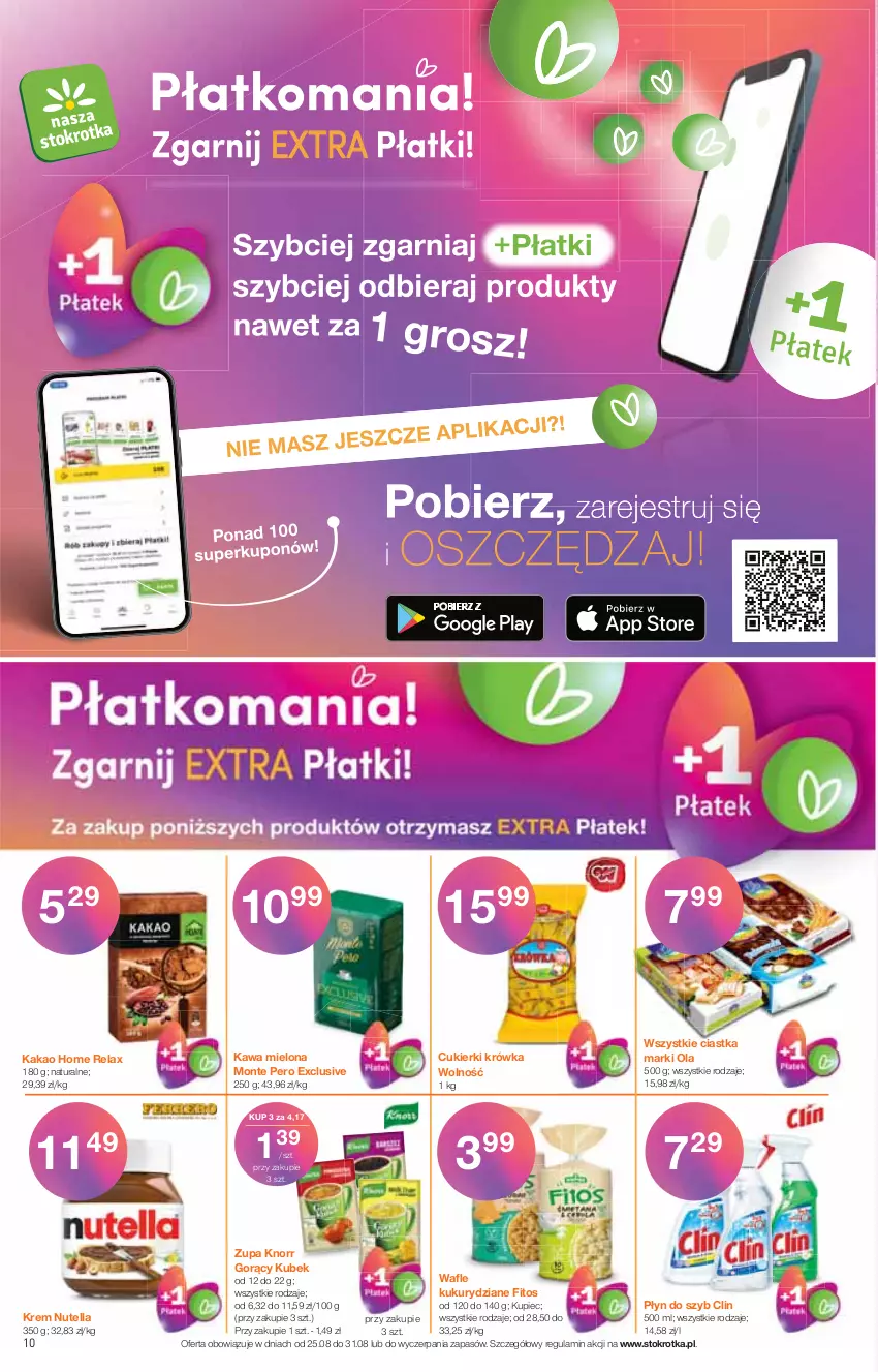 Gazetka promocyjna Stokrotka - Market - ważna 25.08 do 31.08.2022 - strona 10 - produkty: Ciastka, Clin, Cukier, Cukierki, Kakao, Kawa, Kawa mielona, Knorr, Kubek, Kupiec, Monte, Nutella, Piec, Płyn do szyb, Zupa