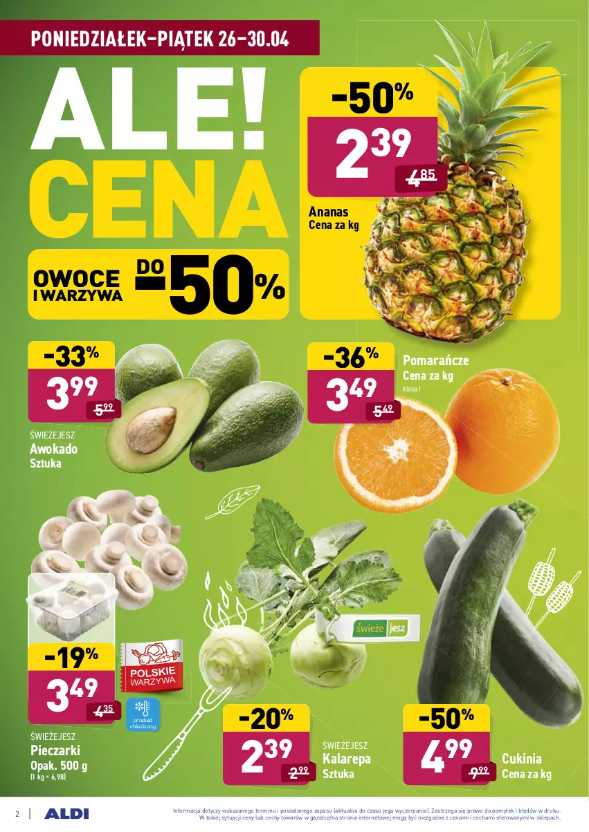 Gazetka promocyjna Aldi - ważna 26.04 do 30.04.2021 - strona 2 - produkty: Ananas, Owoce, Piec, Pomarańcze, Warzywa