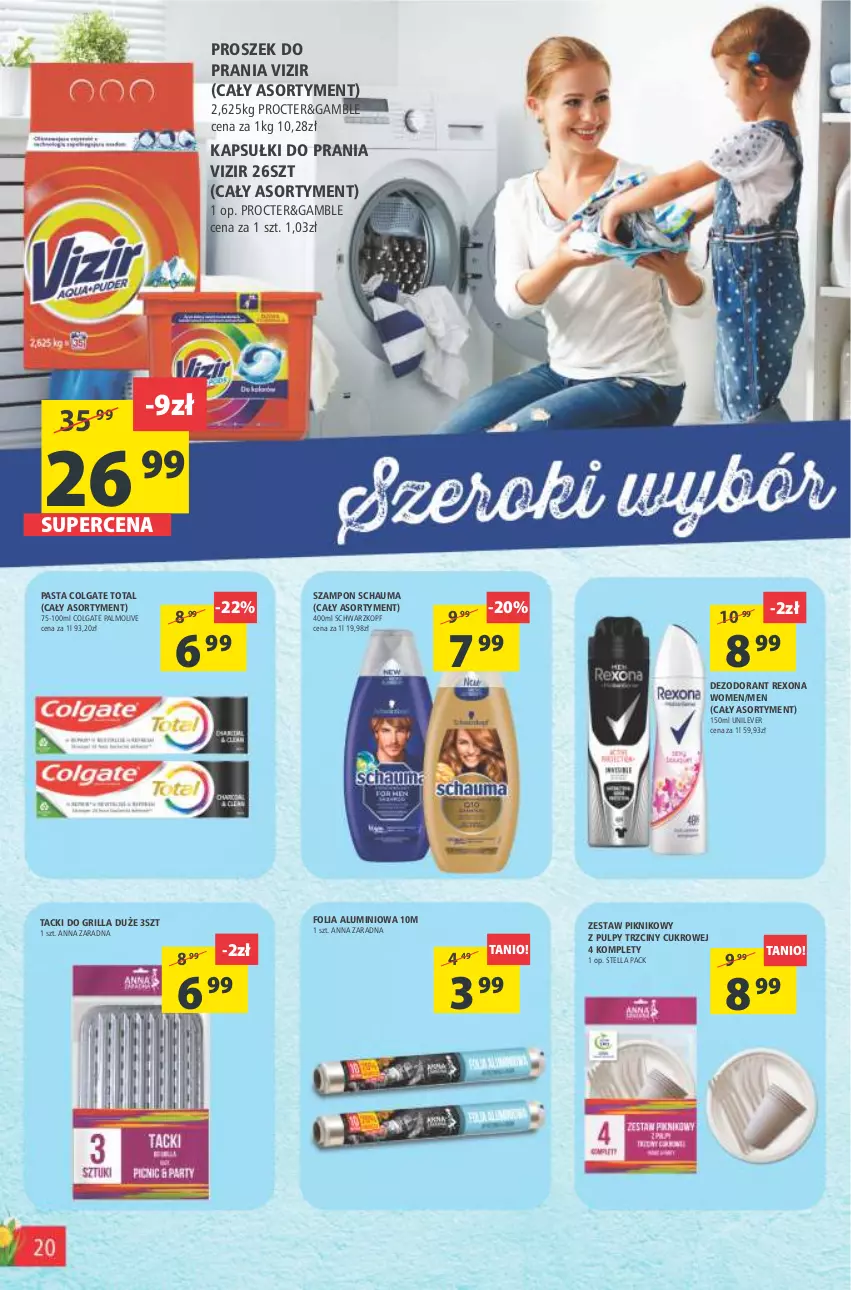 Gazetka promocyjna Arhelan - Gazetka - ważna 22.04 do 03.05.2022 - strona 20 - produkty: Colgate, Colgate Total, Dezodorant, Folia aluminiowa, Grill, Kapsułki do prania, LG, Palmolive, Proszek do prania, Rexona, Schauma, Schwarzkopf, Szampon, Vizir