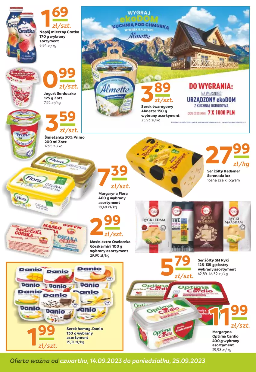 Gazetka promocyjna Gama - Gazetka Gama - ważna 25.09.2023 do 14.09.2024 - strona 6 - produkty: Almette, Danio, Flora, Gra, Jogurt, Margaryna, Masło, Napój, Napój mleczny, Optima, Optima Cardio, Radamer, Ser, Serek, Serek twarogowy, Zott