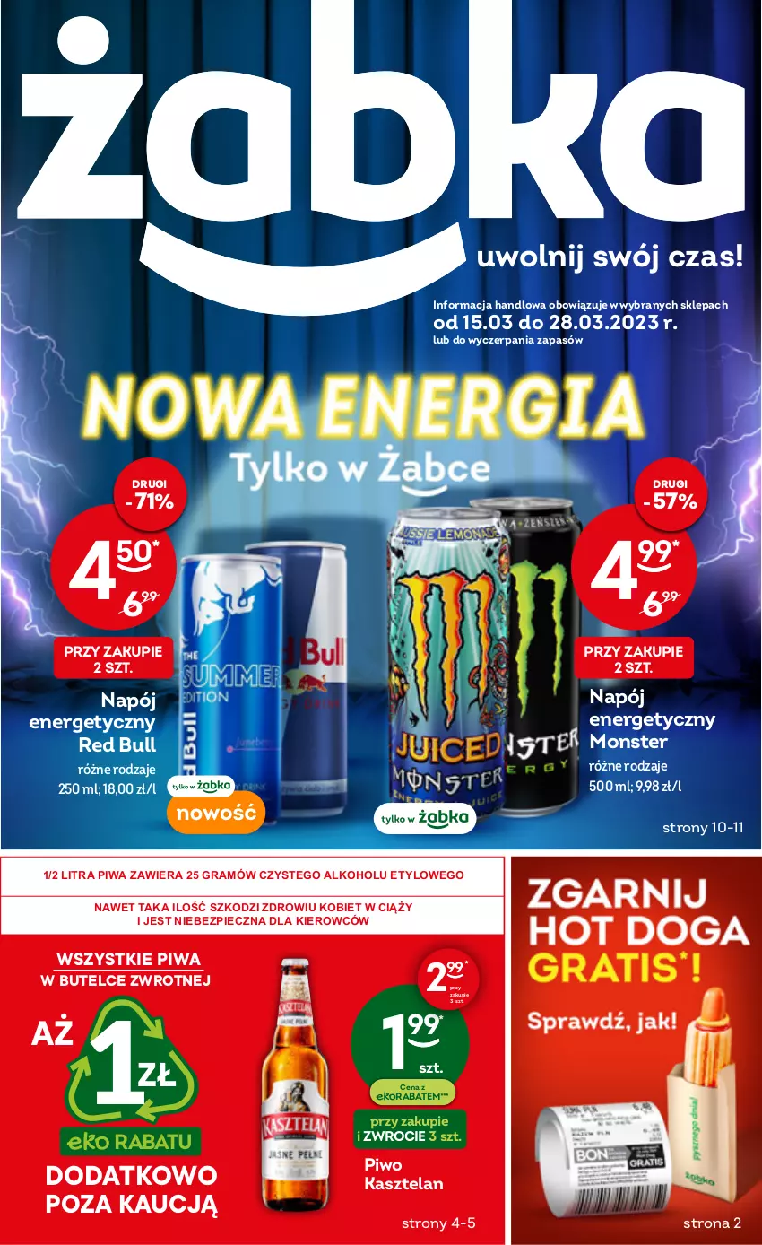 Gazetka promocyjna Żabka - ważna 15.03 do 21.03.2023 - strona 1 - produkty: Gra, Kasztelan, Napój, Napój energetyczny, Piec, Piwa, Piwo, Red Bull