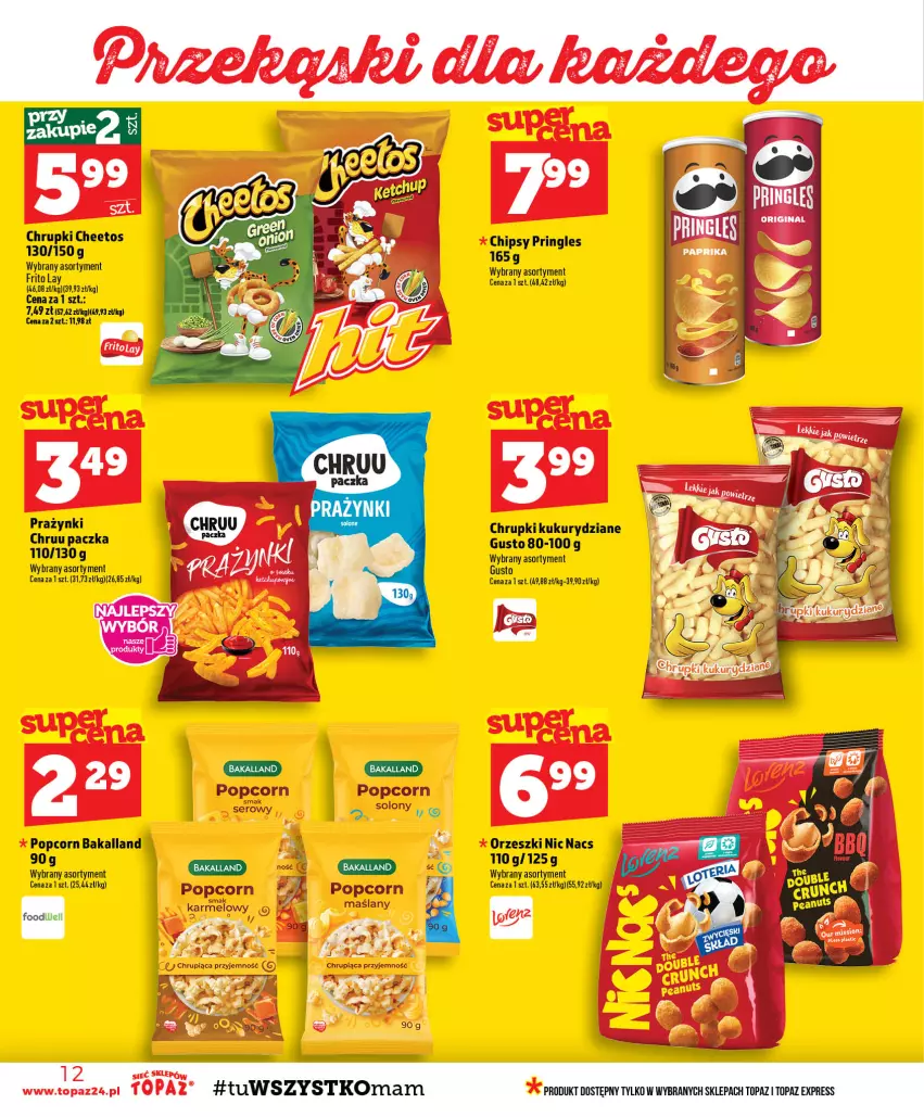 Gazetka promocyjna Topaz - Gazetka - ważna 03.09 do 09.09.2026 - strona 12 - produkty: Bakalland, Cheetos, Chipsy, Chrupki, Orzeszki, Popcorn, Pringles, Ser, Top