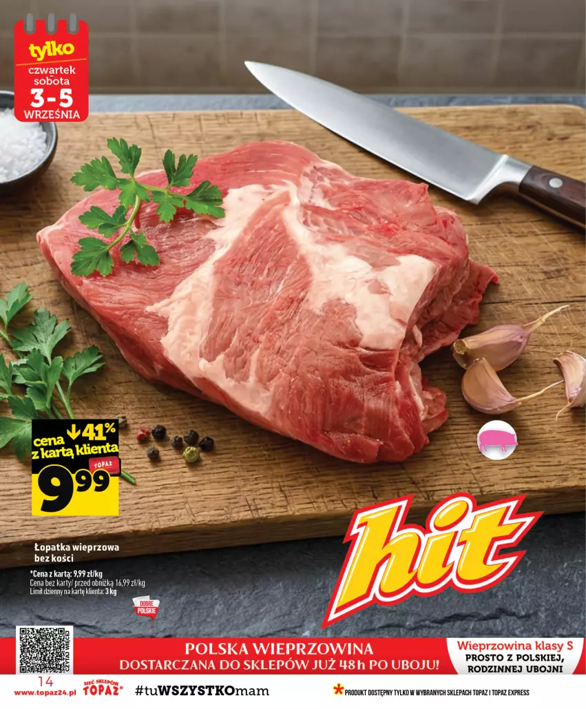 Gazetka promocyjna Topaz - Gazetka - ważna 03.09 do 09.09.2026 - strona 14 - produkty: Wieprzowina
