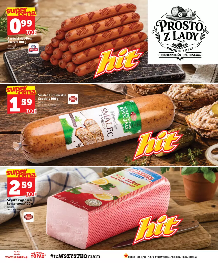 Gazetka promocyjna Topaz - Gazetka - ważna 03.09 do 09.09.2026 - strona 22 - produkty: Pekpol, Ser, Smalec, Szynka