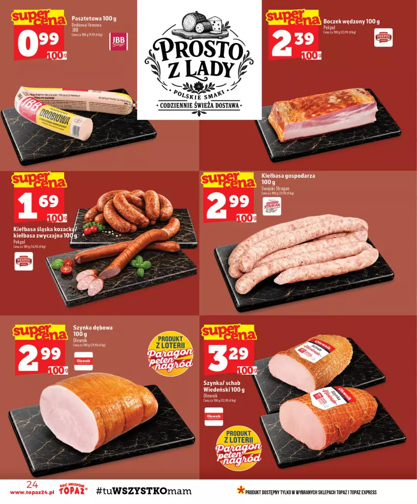 Gazetka promocyjna Topaz - Gazetka - ważna 03.09 do 09.09.2026 - strona 24 - produkty: Boczek, Kiełbasa, Pasztet, Szynka, Top