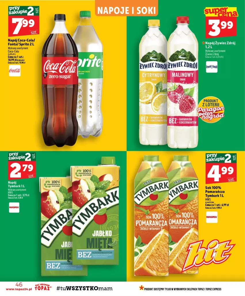 Gazetka promocyjna Topaz - Gazetka - ważna 03.09 do 09.09.2026 - strona 46 - produkty: Coca-Cola, Fa, Fanta, Napój, Sok, Sprite, Tymbark