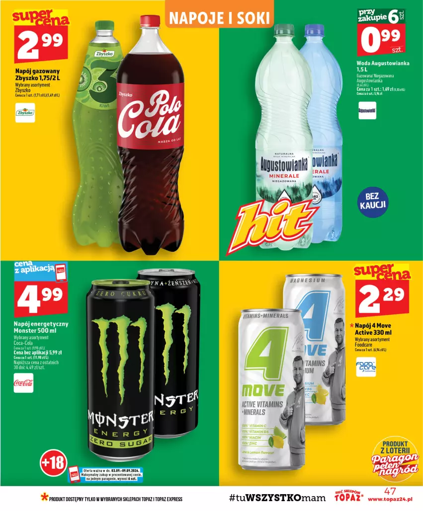 Gazetka promocyjna Topaz - Gazetka - ważna 03.09 do 09.09.2026 - strona 47 - produkty: Coca-Cola, Napój, Napój energetyczny, Napój gazowany, Top, Woda
