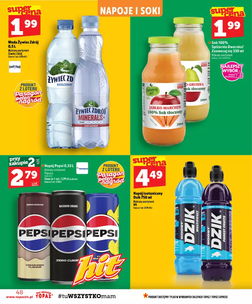 Gazetka promocyjna Topaz - Gazetka - ważna 03.09 do 09.09.2026 - strona 48 - produkty: Magnez, Napój, Napój izotoniczny, Pepsi, Sok, Top, Woda