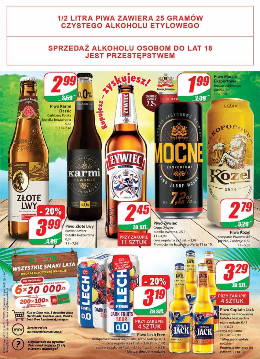 Gazetka promocyjna Dino - Gazetka - ważna 20.07 do 26.07.2022 - strona 17 - produkty: Captain Jack, Carlsberg, Karmi, Kozel, Piwo, Znicz