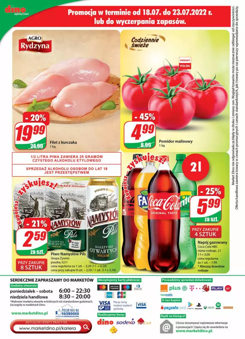 Gazetka promocyjna Dino - Gazetka - ważna 20.07 do 26.07.2022 - strona 24 - produkty: Fa, JBL, Kurczak, Namysłów, Napój, Napój gazowany, Piwo, Ser, Tera