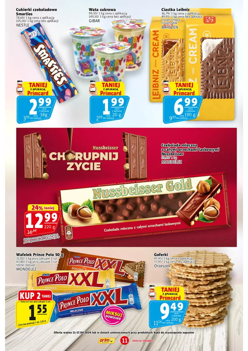 Gazetka promocyjna Prim Market - ważna 11.04 do 17.04.2024 - strona 11 - produkty: Ciastka, Cukier, Cukierki, Cukierki czekoladowe, Czekolada, Miecz, Prince Polo, Ser, Wafelek, Wata cukrowa