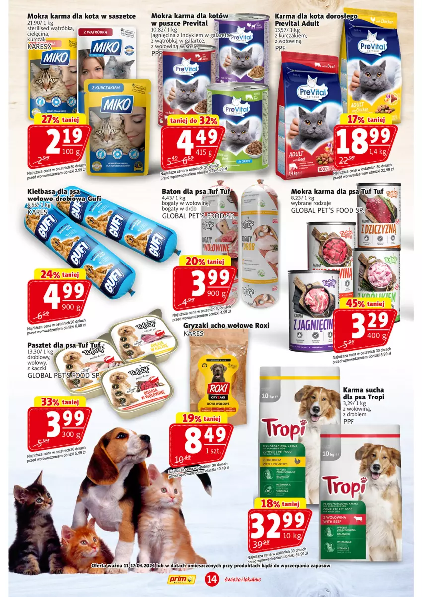 Gazetka promocyjna Prim Market - ważna 11.04 do 17.04.2024 - strona 14 - produkty: Baton, Baton dla psa, Drób, Gala, Gry, Kiełbasa, Koc, Kurczak, Mokra karma, Pasztet