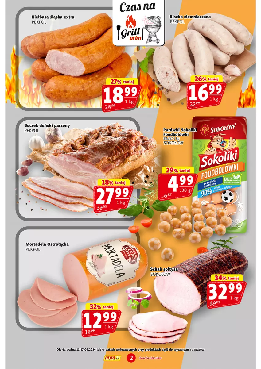 Gazetka promocyjna Prim Market - ważna 11.04 do 17.04.2024 - strona 2 - produkty: Kiełbasa, Kiełbasa śląska, Parówki, Parówki sokoliki, Pekpol, Sok, Sokołów