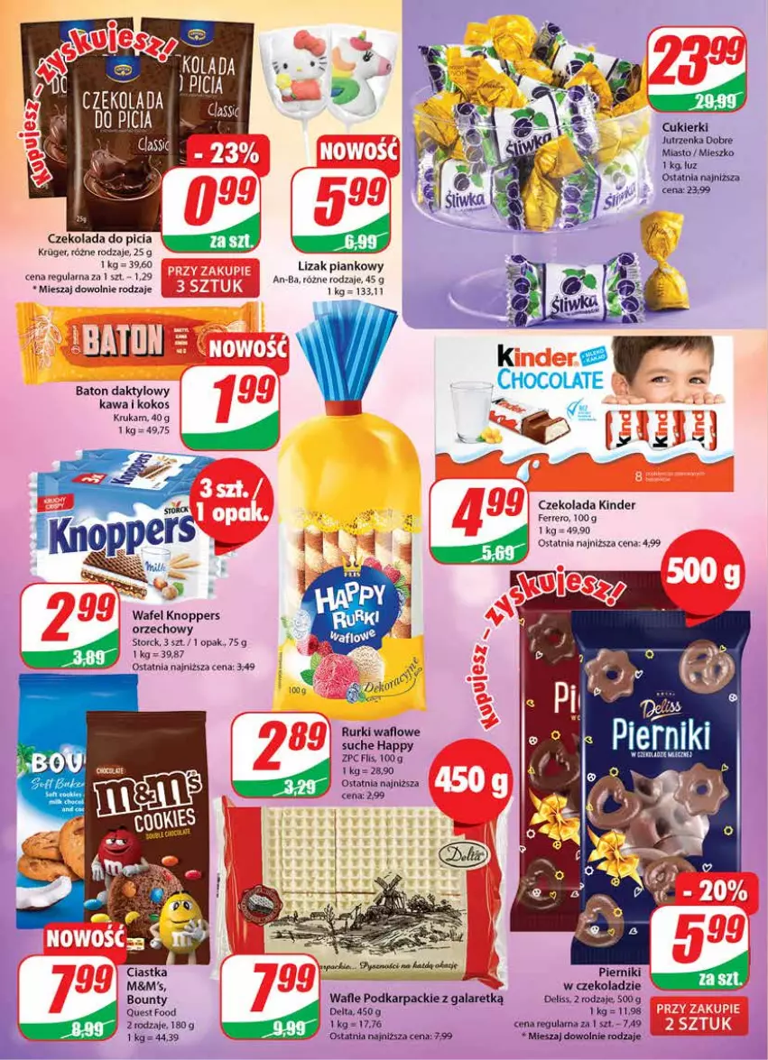 Gazetka promocyjna Dino - Gazetka - ważna 08.02 do 14.02.2023 - strona 4 - produkty: Baton, Bounty, Ciastka, Cukier, Cukierki, Czekolada, Deliss, Ferrero, Gala, Gra, Jutrzenka, Karp, Kawa, Kinder, Knoppers, Kokos, Rurki, Wafle