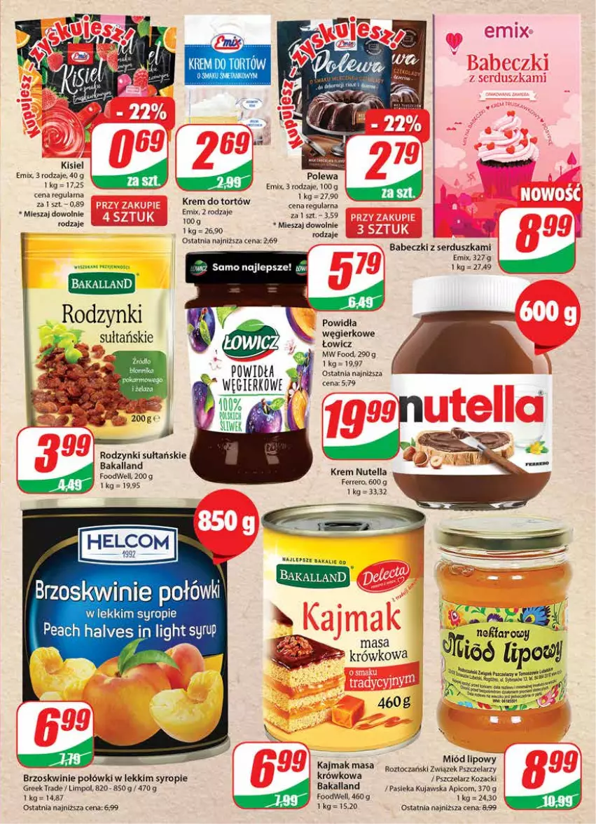 Gazetka promocyjna Dino - Gazetka - ważna 08.02 do 14.02.2023 - strona 9 - produkty: Babeczki, Bakalland, Brzoskwinie, Ferrero, Kisiel, Krem do tortów, LG, Miód, Nutella, Rodzynki, Ser, Syrop