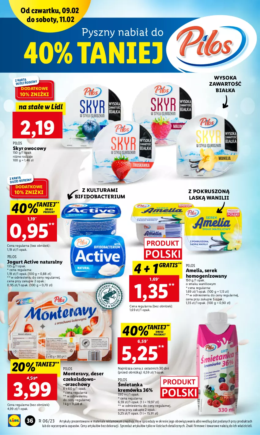 Gazetka promocyjna Lidl - GAZETKA - ważna 09.02 do 11.02.2023 - strona 38 - produkty: Deser, Gra, Jogurt, Kremówka, Monte, Pilos, Ser, Serek, Serek homogenizowany, Sok, Tera