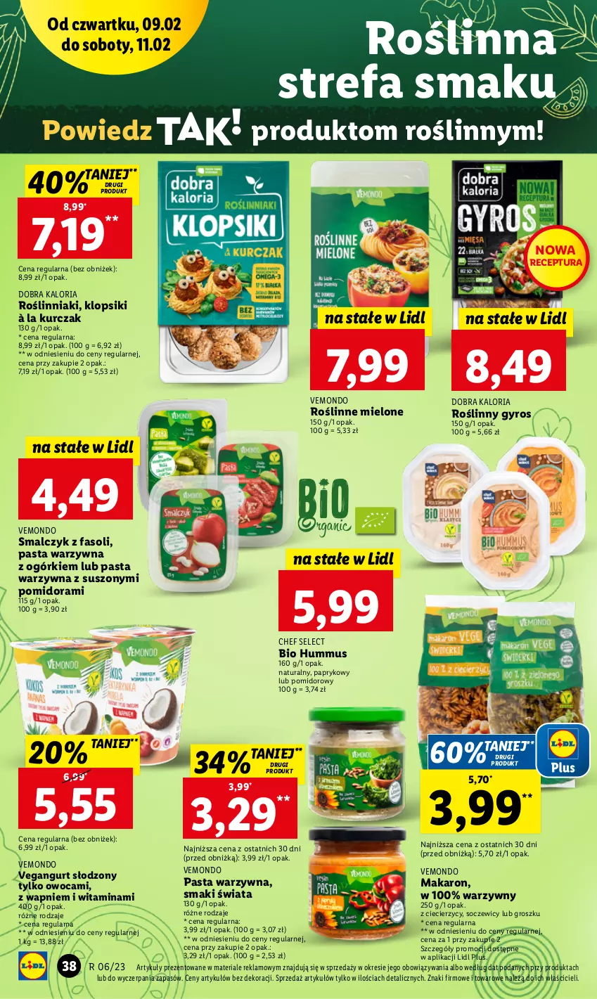 Gazetka promocyjna Lidl - GAZETKA - ważna 09.02 do 11.02.2023 - strona 40 - produkty: Fa, Gyros, Hummus, Klopsiki, Kurczak, Makaron, Mus, Pasta warzywna, Roślinny gyros, Vegangurt