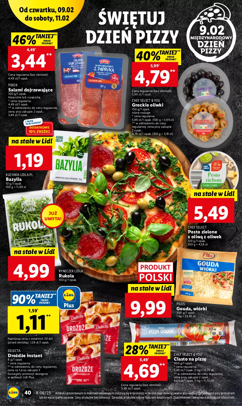 Gazetka promocyjna Lidl - GAZETKA - ważna 09.02 do 11.02.2023 - strona 42 - produkty: Bazyl, Bazylia, Delecta, Drożdże, Gouda, Kuchnia, Oliwki, Pesto, PIKOK, Pilos, Rukola, Salami