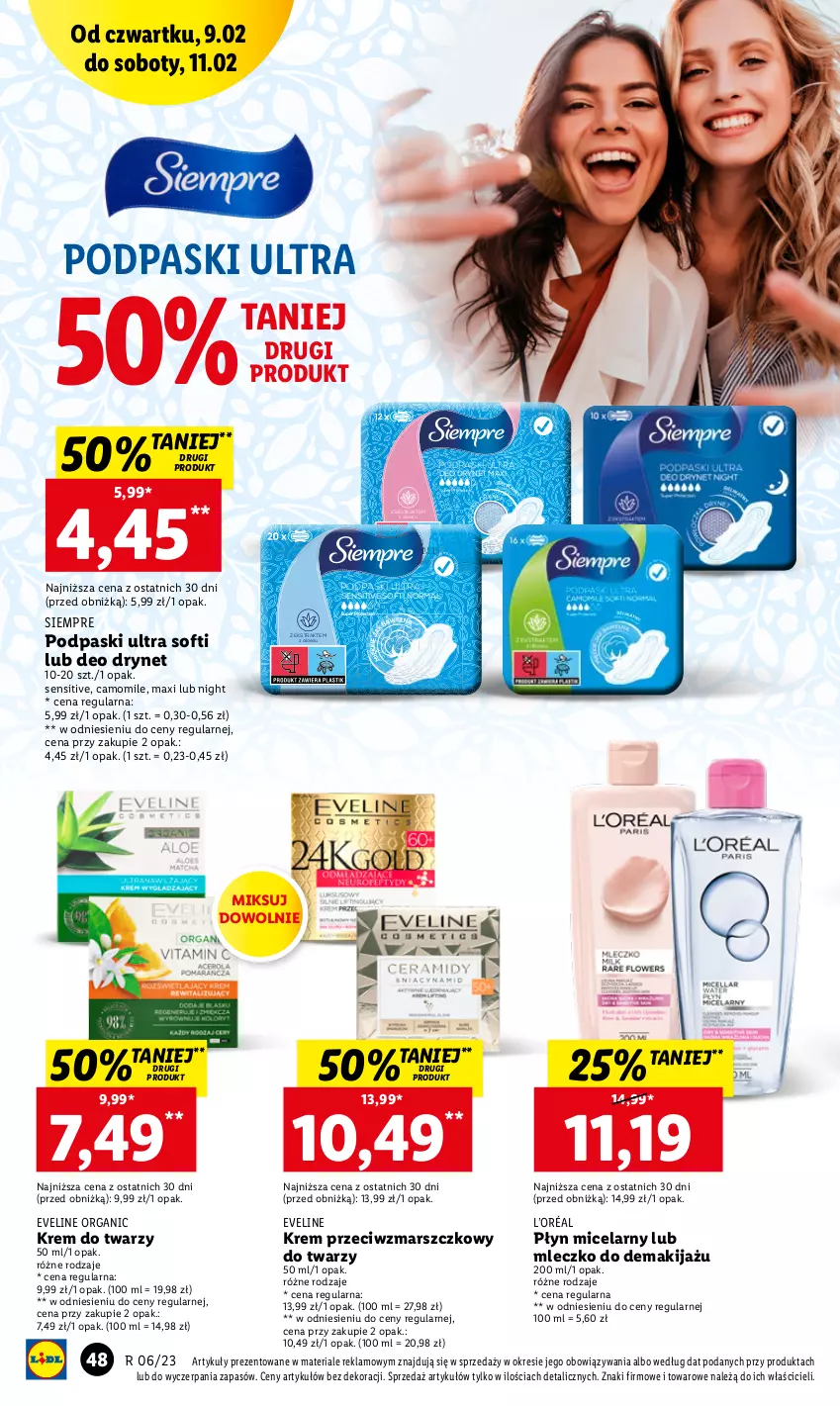 Gazetka promocyjna Lidl - GAZETKA - ważna 09.02 do 11.02.2023 - strona 52 - produkty: Eveline, Krem do twarzy, Krem przeciwzmarszczkowy, L’Oréal, Makijaż, Mars, Mleczko, Płyn micelarny, Podpaski