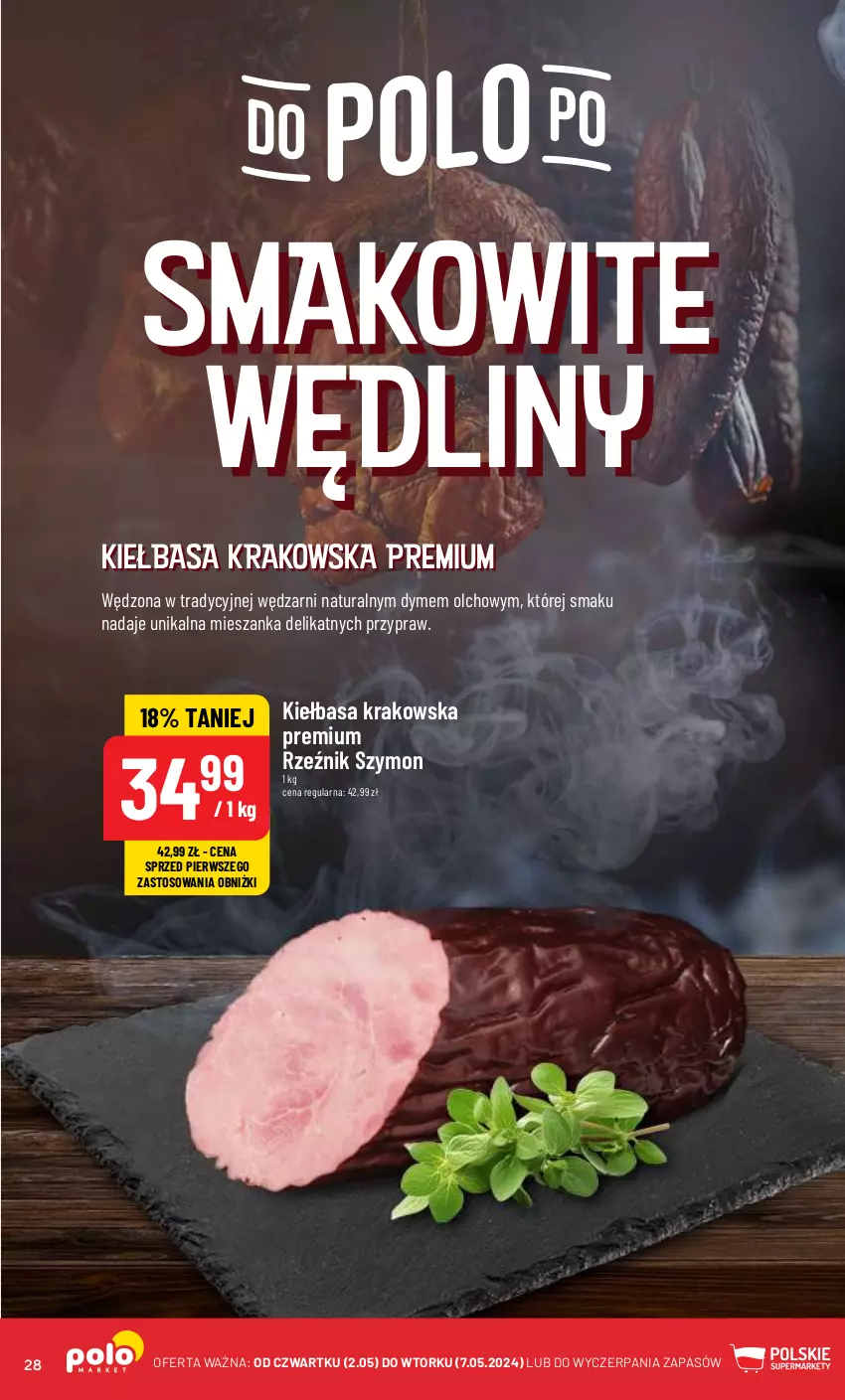 Gazetka promocyjna PoloMarket - Gazetka pomocyjna - ważna 02.05 do 07.05.2024 - strona 28 - produkty: Kiełbasa, Kiełbasa krakowska