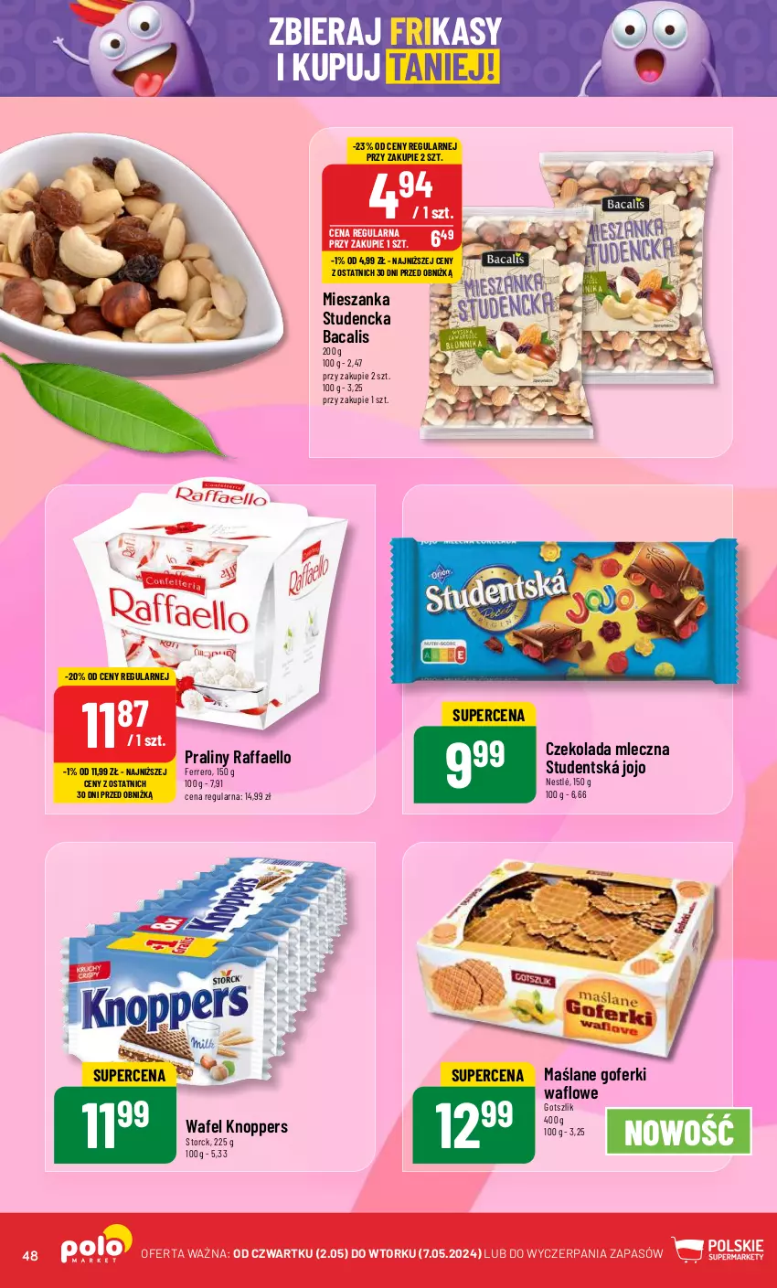 Gazetka promocyjna PoloMarket - Gazetka pomocyjna - ważna 02.05 do 07.05.2024 - strona 48 - produkty: Czekolada, Czekolada mleczna, Fa, Ferrero, Knoppers, Mieszanka studencka, Nestlé, Praliny, Raffaello