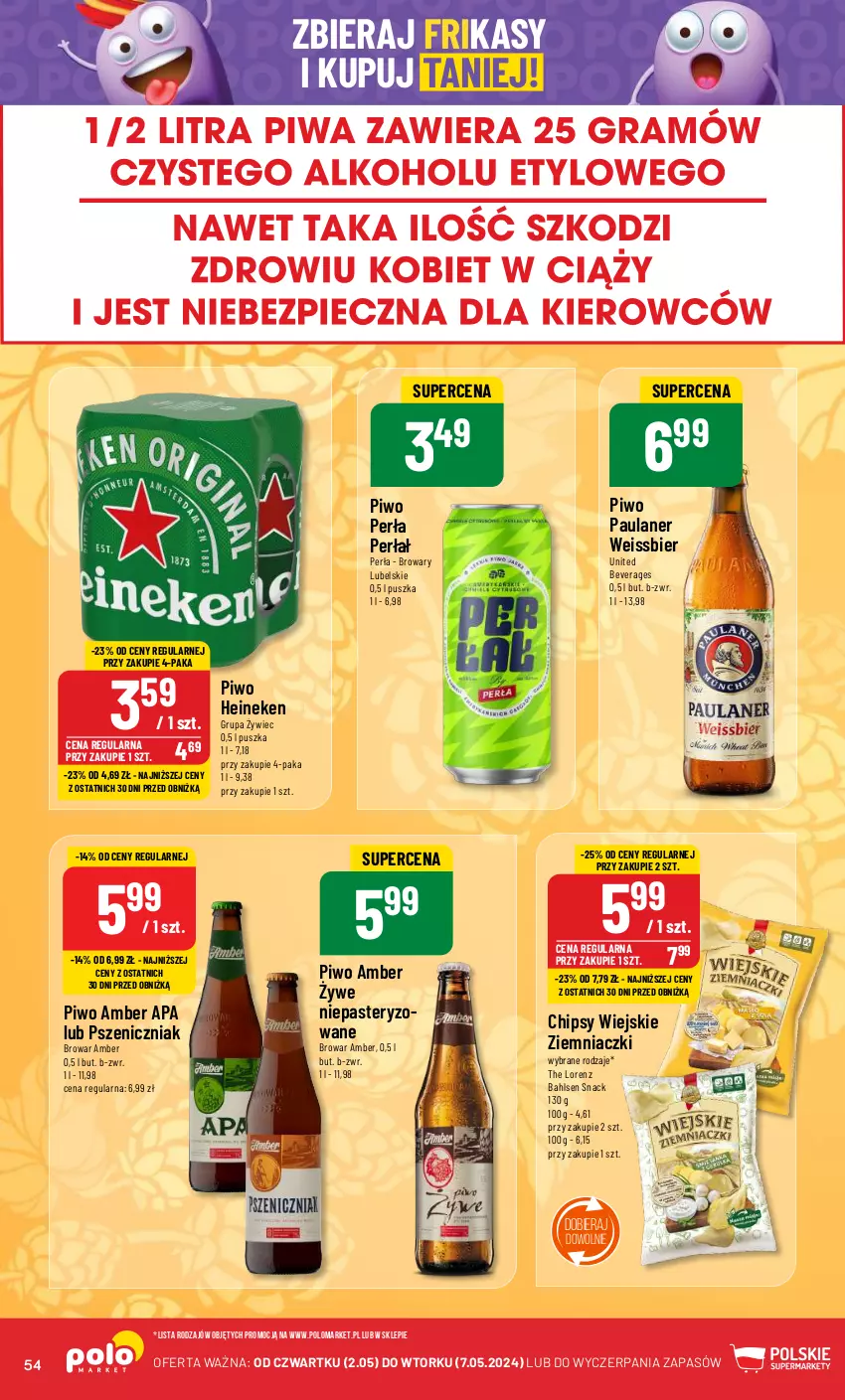 Gazetka promocyjna PoloMarket - Gazetka pomocyjna - ważna 02.05 do 07.05.2024 - strona 54 - produkty: Chipsy, Heineken, Lorenz, Perła, Piwo