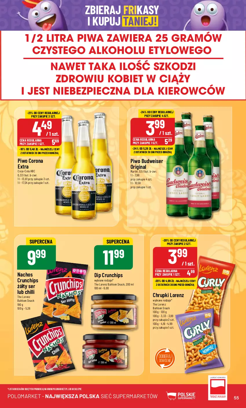 Gazetka promocyjna PoloMarket - Gazetka pomocyjna - ważna 02.05 do 07.05.2024 - strona 55 - produkty: Chrupki, Coca-Cola, Corona Extra, Crunchips, Gin, Lorenz, Piwo, Ser