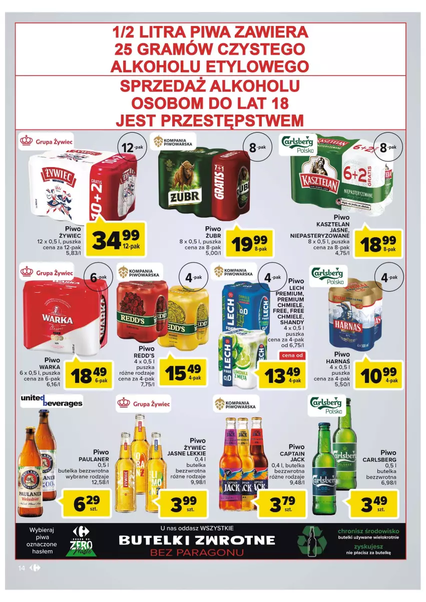 Gazetka promocyjna Carrefour - Gazetka Carrefour - ważna 16.08 do 28.08.2022 - strona 14 - produkty: Carlsberg, Gra, Harnaś, Kasztelan, O nas, Piwa, Piwo, Piwo jasne, Warka