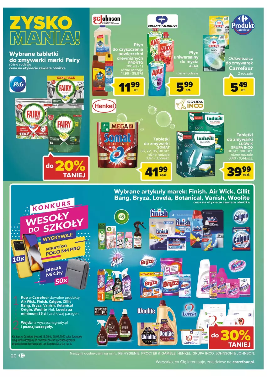 Gazetka promocyjna Carrefour - Gazetka Carrefour - ważna 16.08 do 28.08.2022 - strona 20 - produkty: Air Wick, Bryza, Calgon, Fa, Fairy, Finish, Gin, LG, Lovela, Ludwik, Tablet, Vanish, Woolite, Zmywarki