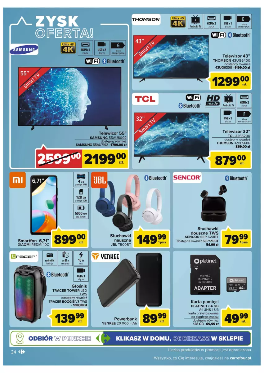 Gazetka promocyjna Carrefour - Gazetka Carrefour - ważna 16.08 do 28.08.2022 - strona 34 - produkty: Acer, Android TV, Głośnik, JBL, Karta pamięci, PLATINET, Powerbank, Samsung, Sencor, Słuchawki, Smartfon, Telewizor, Thomson