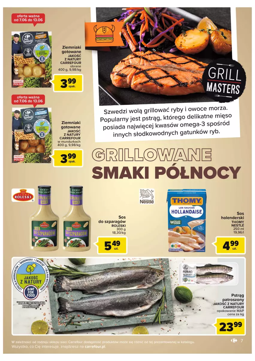 Gazetka promocyjna Carrefour - Gazetka Łomża grilluje ze smakiem - ważna 08.06 do 18.06.2022 - strona 7 - produkty: Grill, Mięso, Omega-3, Owoce, Owoce morza, Pstrąg, Ziemniaki