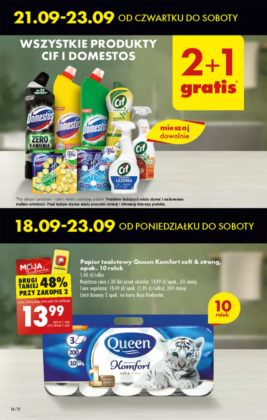 Gazetka promocyjna Biedronka - Od czwartku - ważna 21.09 do 27.09.2023 - strona 16 - produkty: Cif, Domestos, Dron, Papier, Papier toaletowy