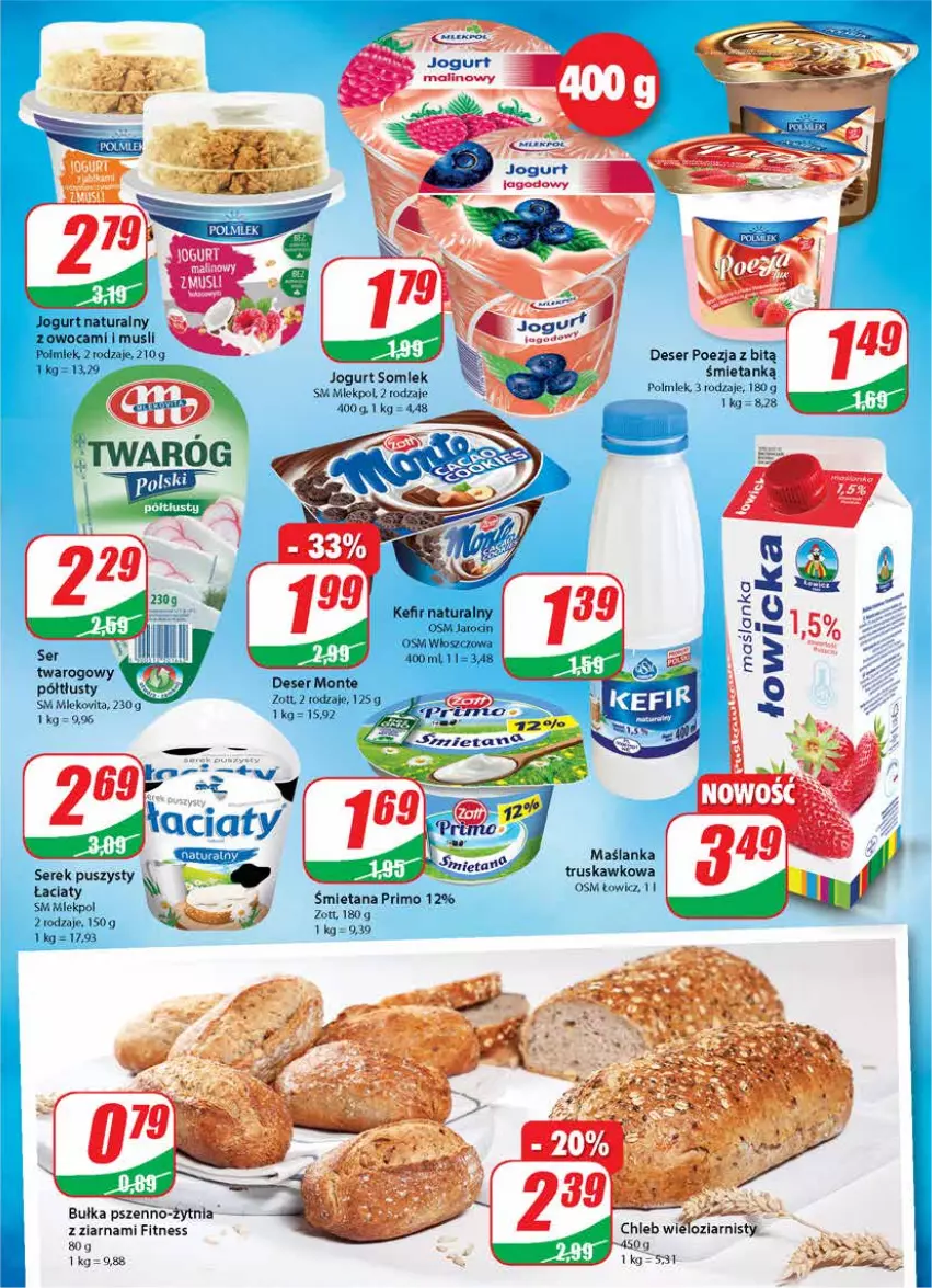 Gazetka promocyjna Dino - Gazetka - ważna 21.04 do 20.04.2021 - strona 11 - produkty: Bułka, Deser, Jogurt, Jogurt naturalny, Kefir, Kefir naturalny, Maślanka, Monte, Mus, Polmiek, Ser, Zott