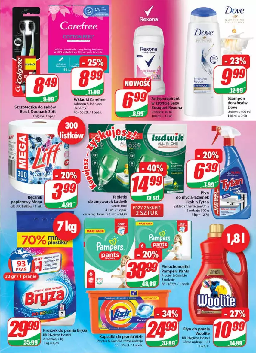 Gazetka promocyjna Dino - Gazetka - ważna 21.04 do 20.04.2021 - strona 19 - produkty: Antyperspirant, Carefree, Colgate, Dove, Fa, Lack, LG, Ludwik, Papier, Ręcznik, Rexona, Szampon, Szczoteczka, Szczoteczka do zębów, Tablet, Tytan, Wkładki