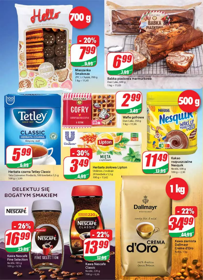 Gazetka promocyjna Dino - Gazetka - ważna 21.04 do 20.04.2021 - strona 4 - produkty: Babka, BIC, Dallmayr, Dan Cake, Herbata, Herbata czarna, J. Chylak, Kakao, Kawa, Kawa ziarnista, Kosz, Lipton, Nesquik, Tetley, Wafle