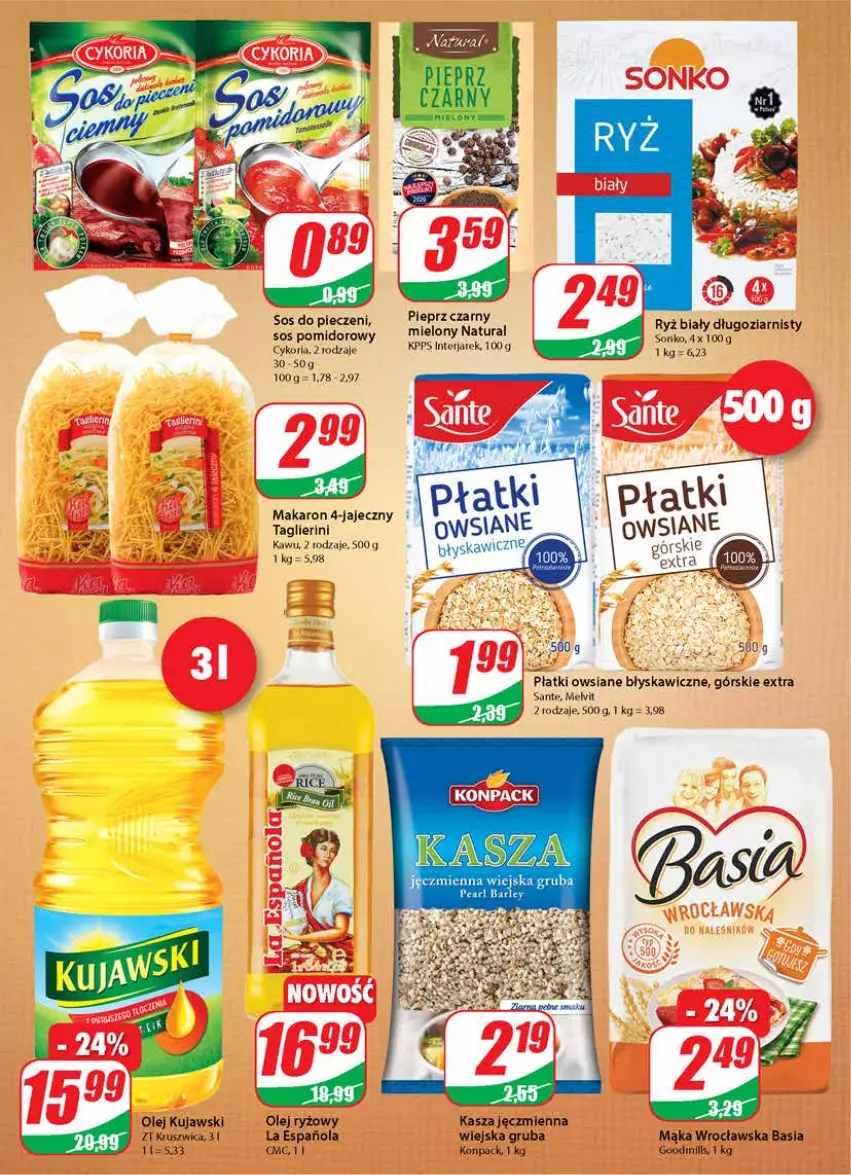 Gazetka promocyjna Dino - Gazetka - ważna 21.04 do 20.04.2021 - strona 6 - produkty: Basia, Kasia, Kasza, Kasza jęczmienna, Kujawski, Mąka, Makaron, Melvit, Olej, Olej ryżowy, Piec, Pieprz, Płatki owsiane, Ryż, Ryż biały, Sante, Sonko, Sos, Sos pomidorowy