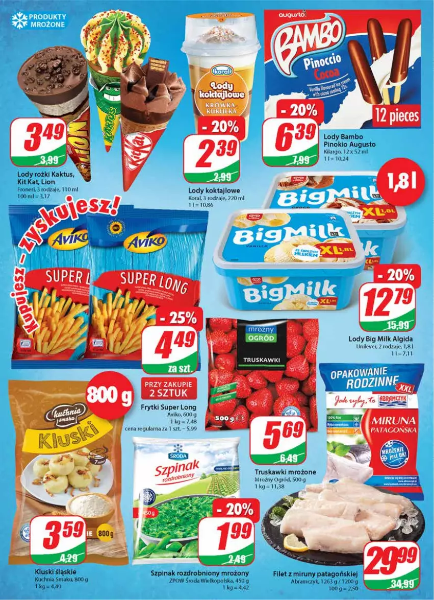 Gazetka promocyjna Dino - Gazetka - ważna 21.04 do 20.04.2021 - strona 8 - produkty: Algida, Big Milk, Frytki, Kaktus, Kit Kat, Kuchnia, LG, Lion, Lody, Ogród, Szpinak, Tago, Truskawki