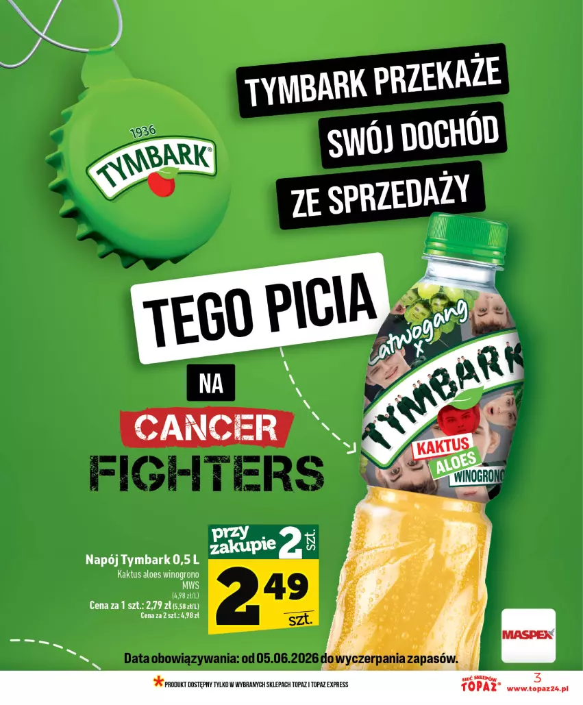 Gazetka promocyjna Topaz - Gazetka - ważna 18.06 do 24.06.2026 - strona 3 - produkty: Kaktus, Napój, Tymbark, Wino