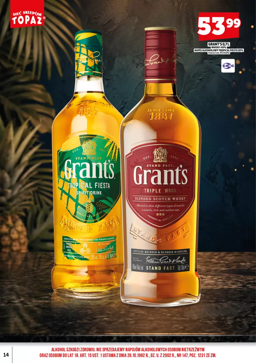 Gazetka promocyjna Topaz - Gazetka - ważna 01.09 do 15.09.2026 - strona 16 - produkty: Gra, Grant's, LG, Napój, Top, Tropical, Whisky