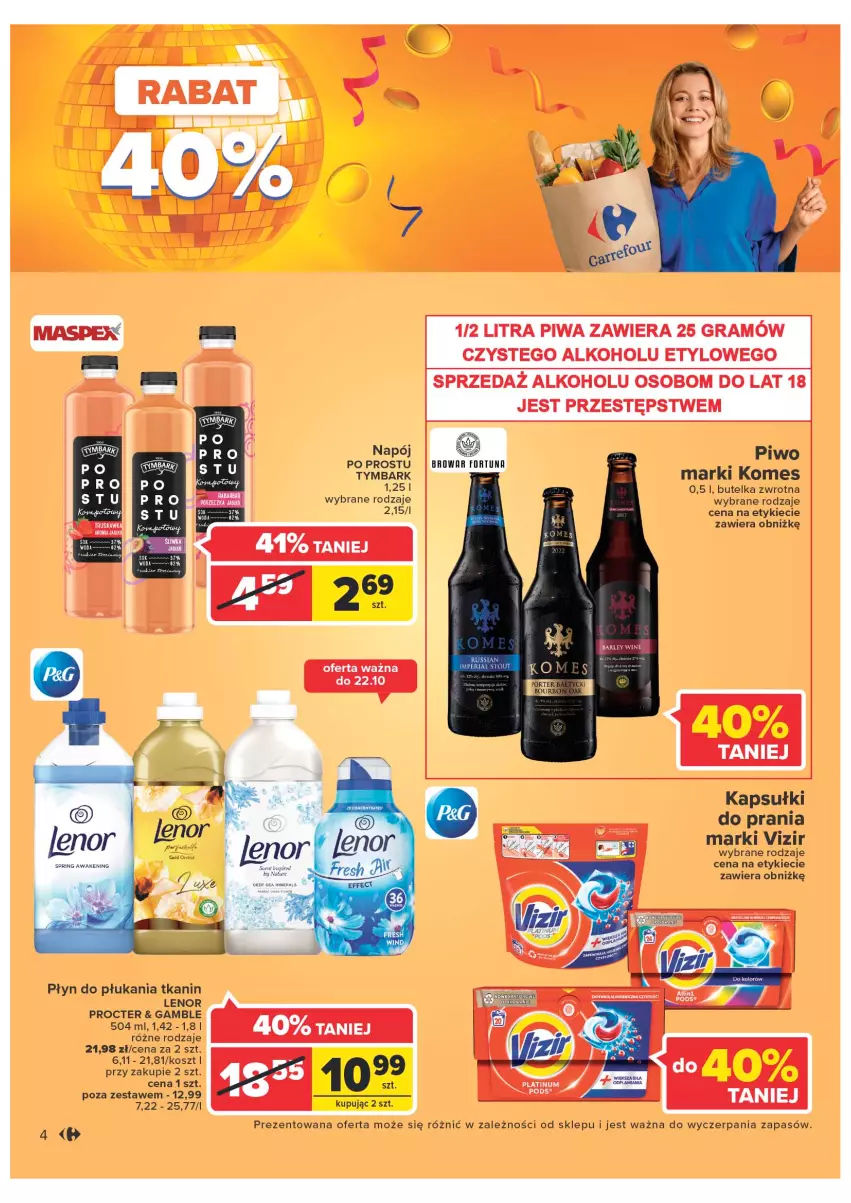 Gazetka promocyjna Carrefour - Gazetka Market Zyskoteka - ważna 11.10 do 15.10.2022 - strona 4 - produkty: Gra, Kapsułki do prania, Kosz, Lenor, Piwa, Piwo, Płyn do płukania, Vizir