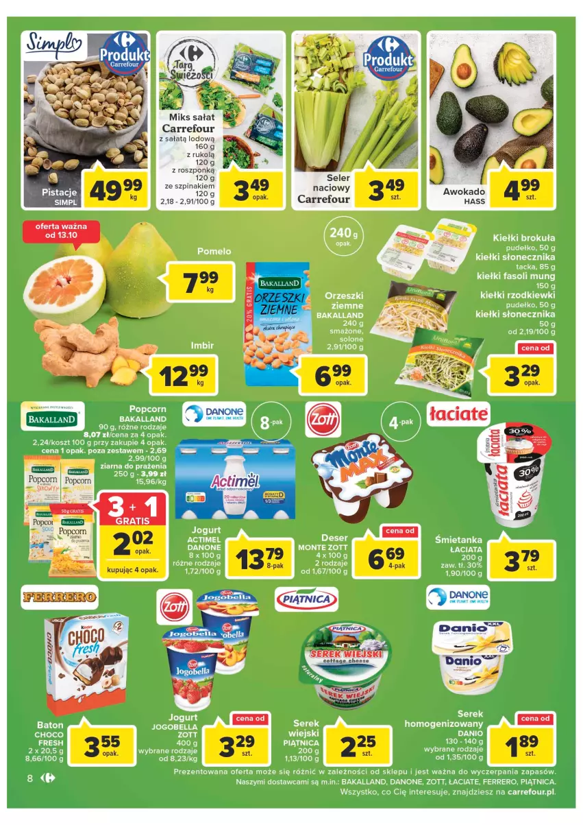 Gazetka promocyjna Carrefour - Gazetka Market Zyskoteka - ważna 11.10 do 15.10.2022 - strona 8 - produkty: Danio, Danone, Pistacje, Popcorn, Sałat, Szpinak