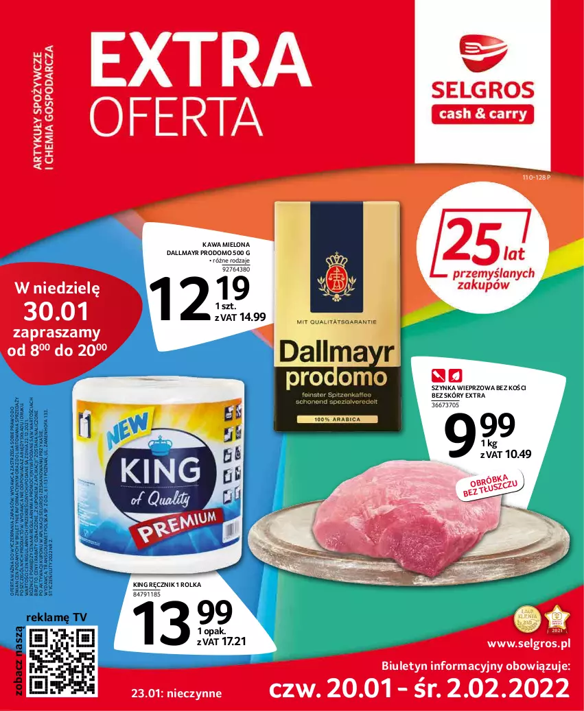 Gazetka promocyjna Selgros - Extra Oferta - ważna 01.01 do 31.01.2022 - strona 1 - produkty: Dallmayr, Fa, Kawa, Kawa mielona, LG, Ręcznik, Szynka, Szynka wieprzowa, Tran