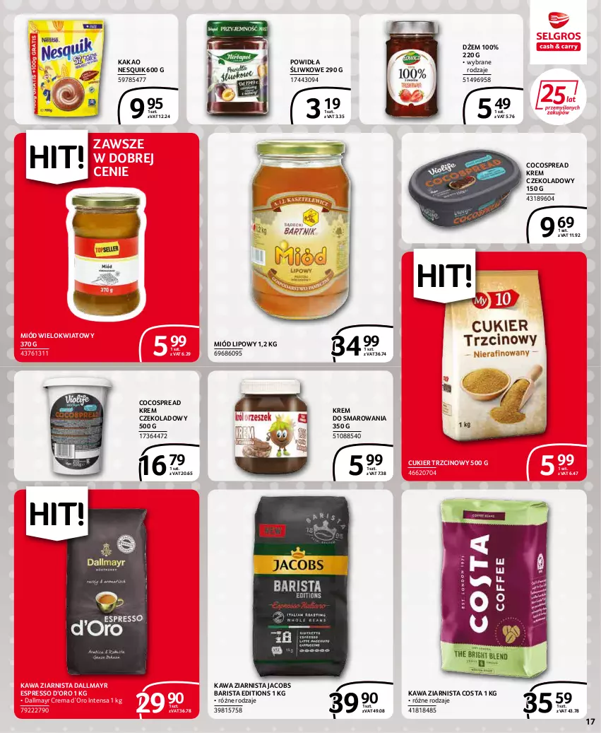 Gazetka promocyjna Selgros - Extra Oferta - ważna 01.01 do 31.01.2022 - strona 17 - produkty: Cukier, Cukier trzcinowy, Dallmayr, Dżem, Jacobs, Kakao, Kawa, Kawa ziarnista, Miód, Nesquik