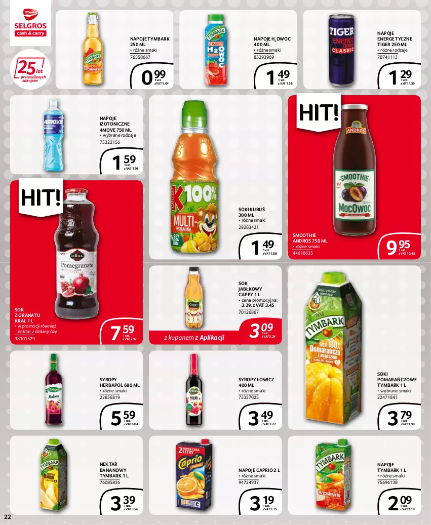 Gazetka promocyjna Selgros - Extra Oferta - ważna 01.01 do 31.01.2022 - strona 22 - produkty: Cappy, Gra, Granat, Herbapol, Kubuś, Napoje, Nektar, Nektar bananowy, Smoothie, Sok, Sok jabłkowy, Syrop, Syropy, Tiger, Tymbark