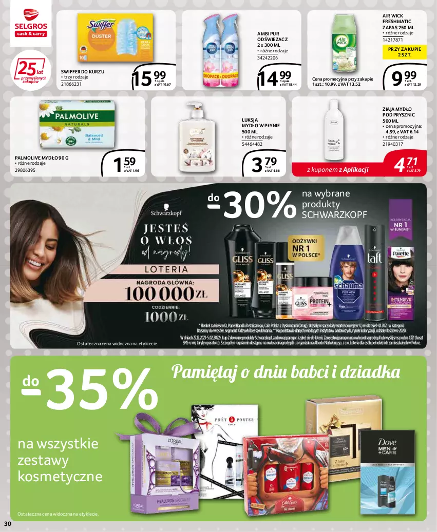 Gazetka promocyjna Selgros - Extra Oferta - ważna 01.01 do 31.01.2022 - strona 30 - produkty: Air Wick, Ambi Pur, Luksja, Mięta, Mydło, Mydło w płynie, Palmolive, Pur, Schwarzkopf, Ziaja