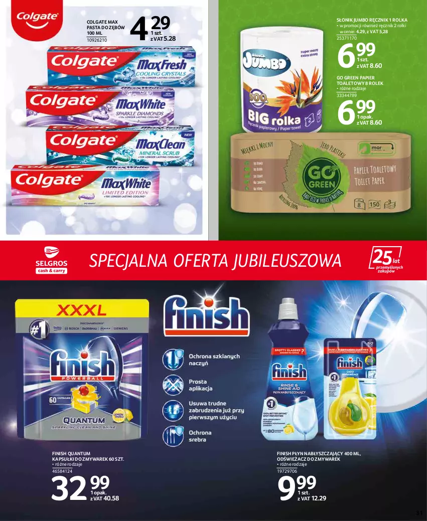 Gazetka promocyjna Selgros - Extra Oferta - ważna 01.01 do 31.01.2022 - strona 31 - produkty: Colgate, Finish, LG, Papier, Papier toaletowy, Pasta do zębów, Płyn nabłyszczający, Ręcznik, Rolki