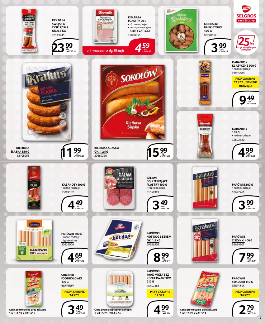 Gazetka promocyjna Selgros - Extra Oferta - ważna 01.01 do 31.01.2022 - strona 7 - produkty: Gra, Hot dog, Kabanos, Kiełbasa, Kiełbasa śląska, Parówki, Parówki hot dog, Parówki sokoliki, Parówki z szynki, Rama, Salami, Ser, Sok